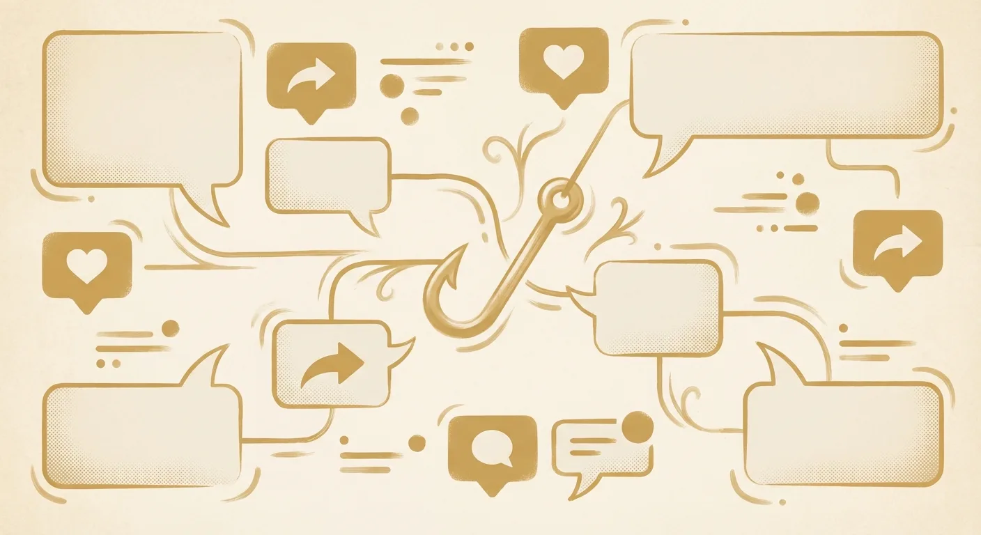 Person's hand holding smartphone with social media share icons and explosive viral content symbols radiating outward