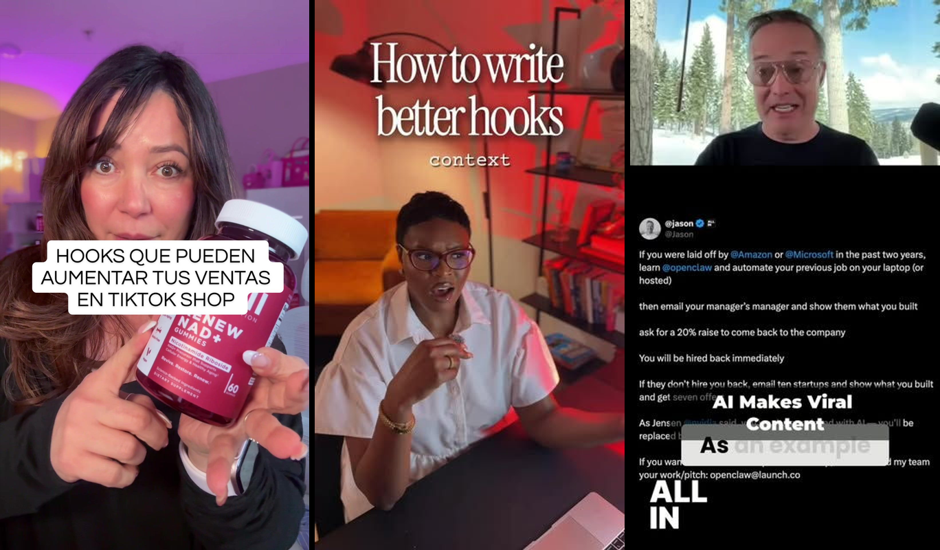 TikTok Shop product showcase with viral hook examples and GMV analytics dashboard displaying 7-figure sales results